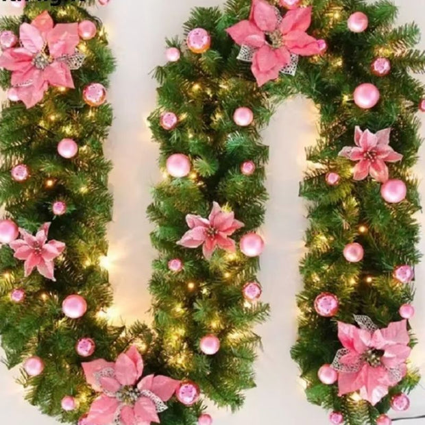 Guirlandes de Noël Lumineuses avec Boules et Fleurs Décoratives