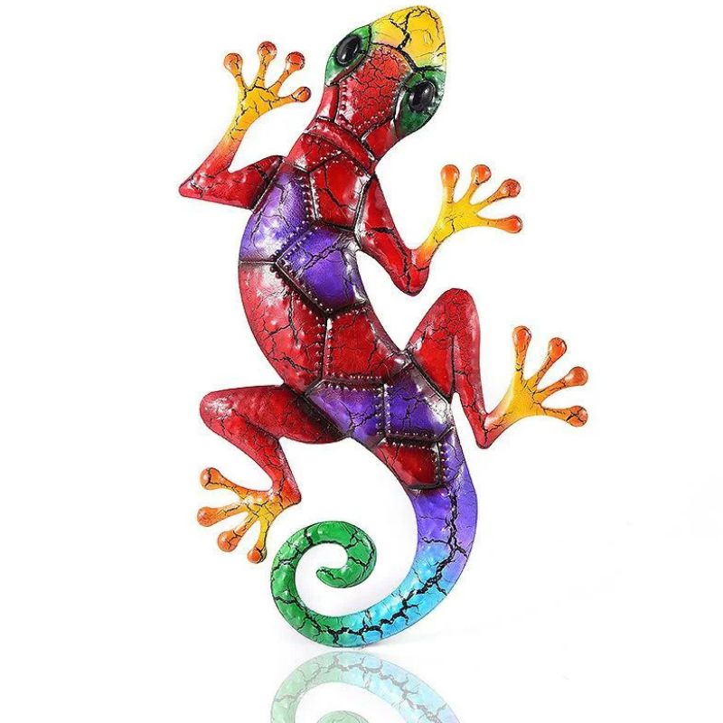 Sculpture Gecko En Métal Avec Couleurs Vives