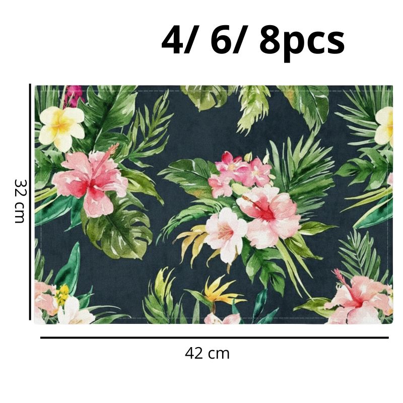 Set De Table En Lin Style Tropical Chic Fleurs Exotiques
