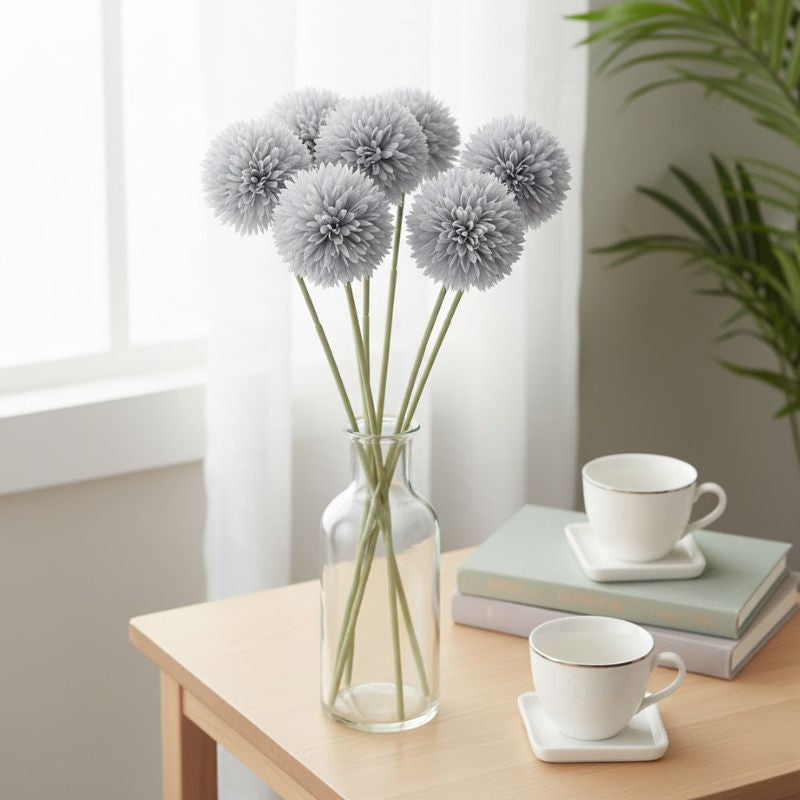 Fleur Artificielle Gris Avec Bouquet Dense Réaliste