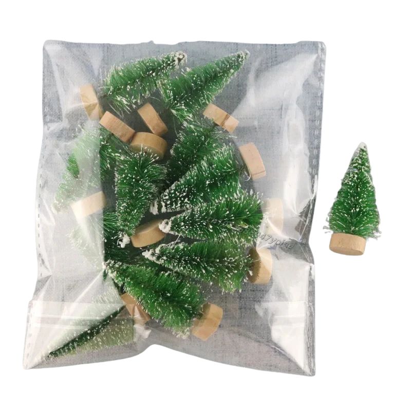 Sapin En Bois Mini Avec Neige Artificielle Lot de 12 Pièces