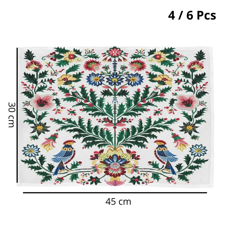 Set De Table En Lin Vintage À Motifs Floraux Et Oiseaux