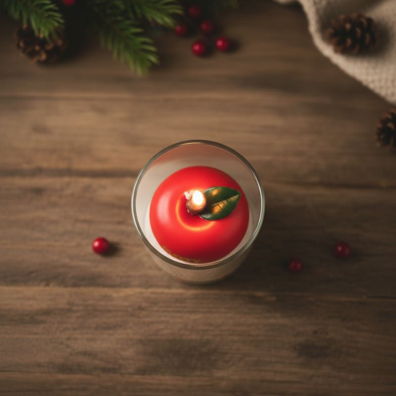 Décoration de Noël Bougie Parfumée Pomme Rouge en Verre