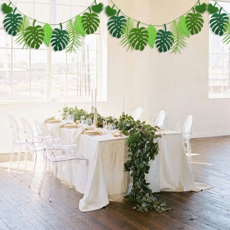 Décorations Été Guirlande Tropicale à Feuilles Vertes