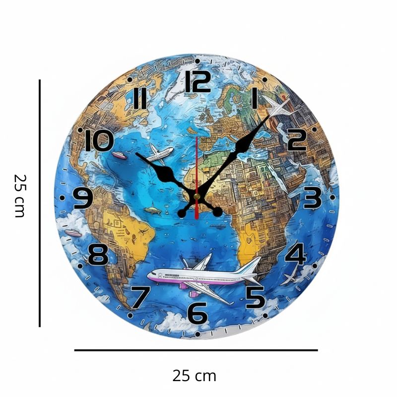 Horloge Monde Décorative Avec Illustration Moderne