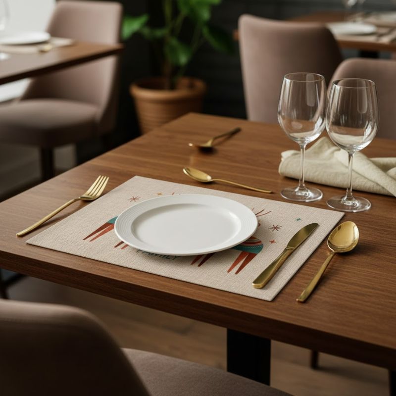 Set De Table En Lin De Noël Avec Motif Renne Rustique Et Élégant 4 Pièces