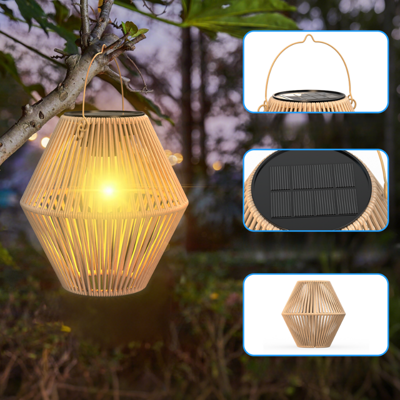 Lampes Solaires de Jardin Style Lanterne en Rotin