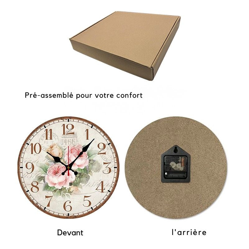 Horloge Murale Ronde Style Vintage Floral