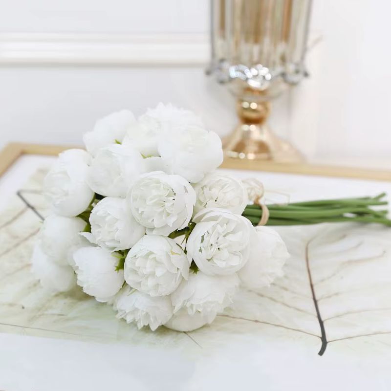 Fleur Artificielle Blanc Roses En Bouquet Volumineux