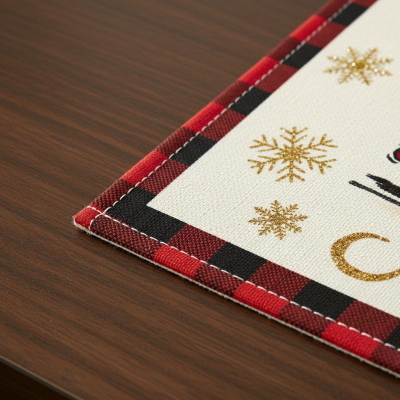 Set De Table En Lin De Noël Avec Sapins Et Flocons Brillants