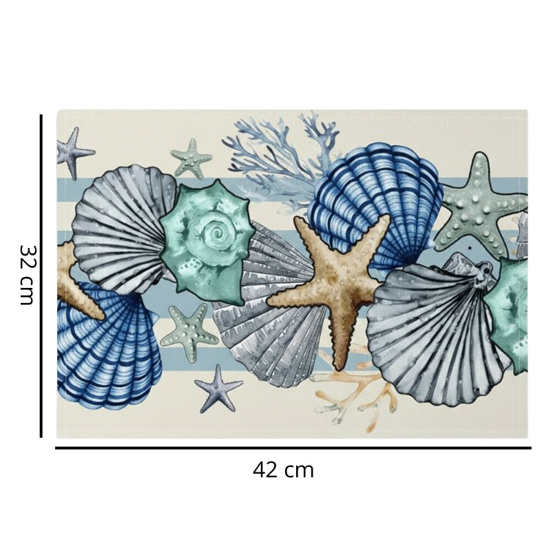 Set De Table En Lin Motif Coquillages Et Étoiles De Mer