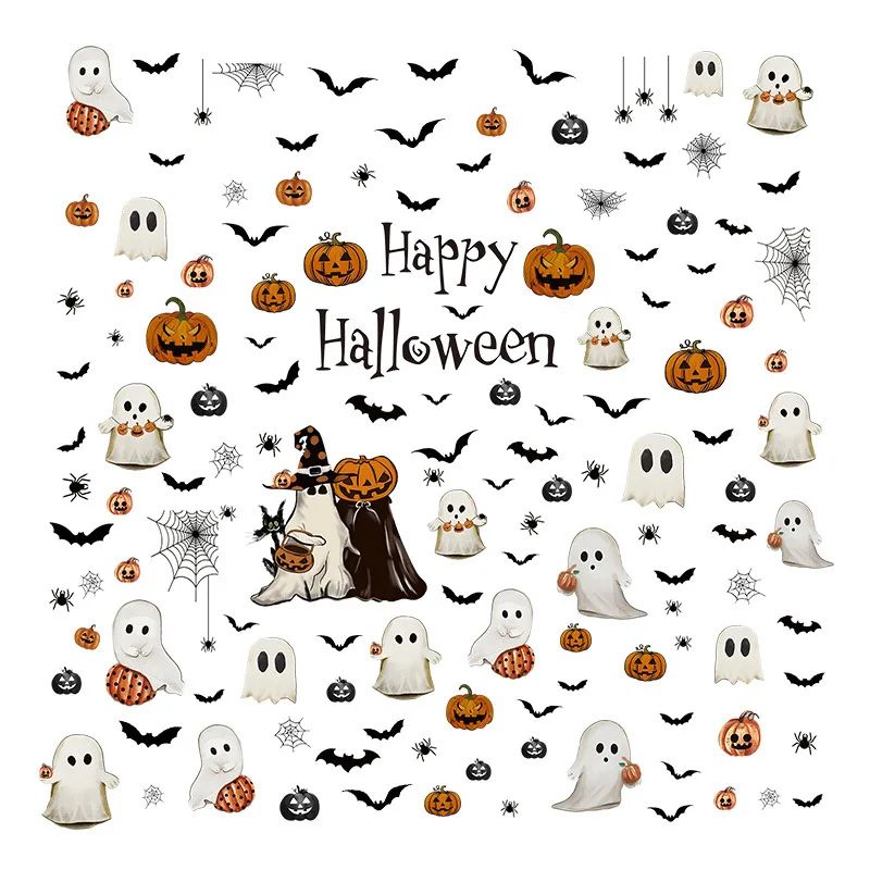 Décorations Halloween Autocollants de Fenêtre Fantômes et Citrouilles