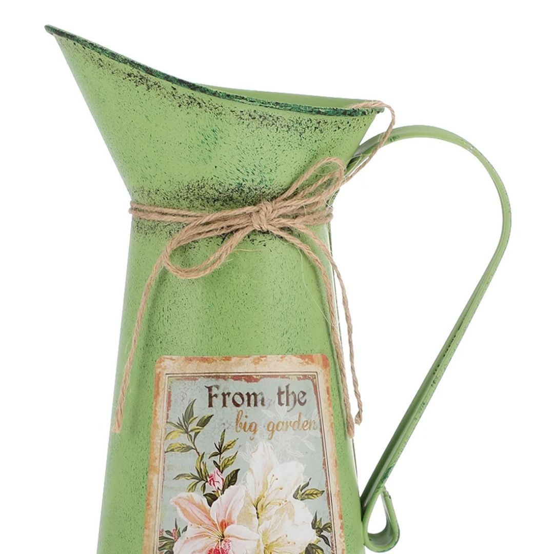 Vase Ancien en Fer Vert pour Fleurs et Décoration