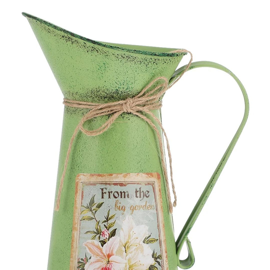 Vase Ancien en Fer Vert pour Fleurs et Décoration