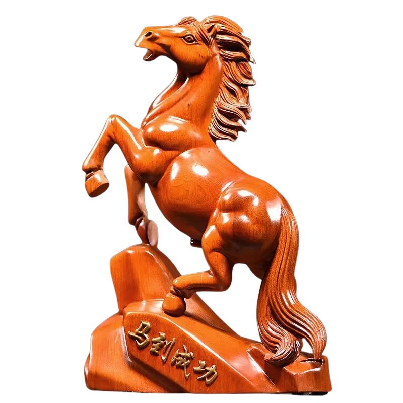Sculpture En Bois Cheval Sculpté Avec Finition Lisse Élégante