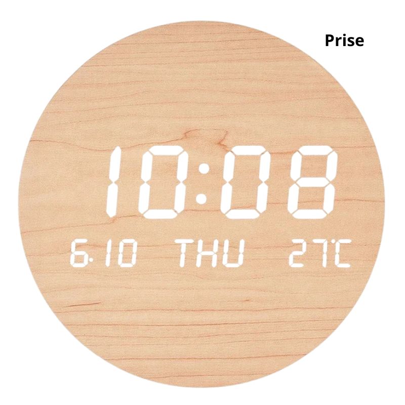 Horloge Murale Numérique LED Effet Bois