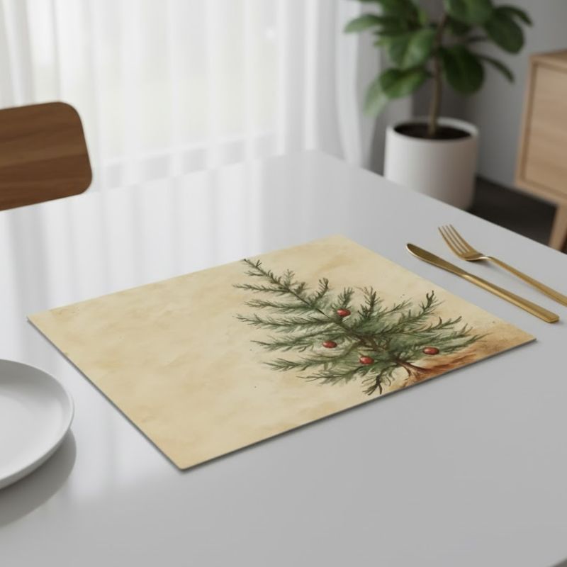 Set De Table De Noël En Lin Lavable Avec Design Sapin Festif 4 Pièces