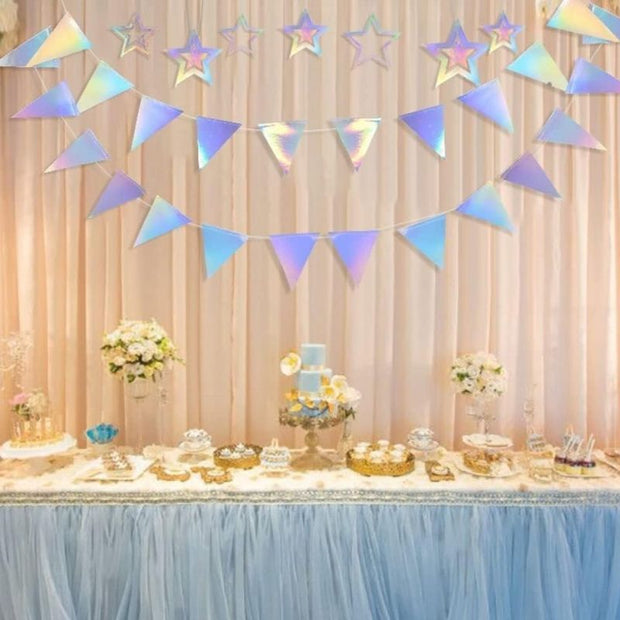 Guirlandes pour Anniversaire Triangle Métallique à Reflets Arc-en-Ciel