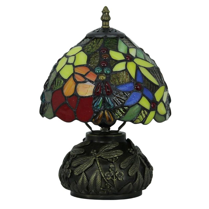 Lampe Champignon En Pâte De Verre Colorée Avec Pied En Résine Sculpté