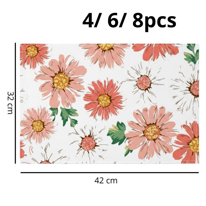 Set De Table En Lin Motif Fleurs Champêtres Tons Rosés