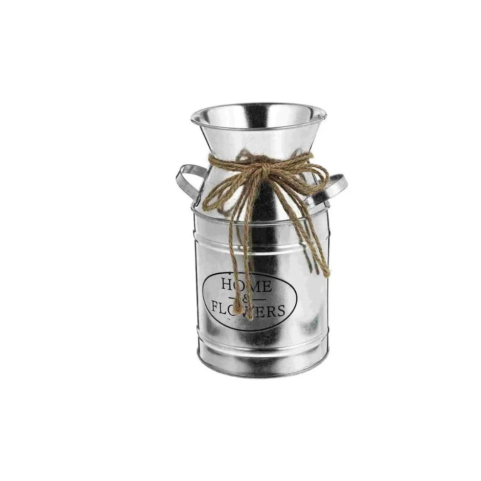 Vase Ancien en Métal Galvanisé Pour Fleurs