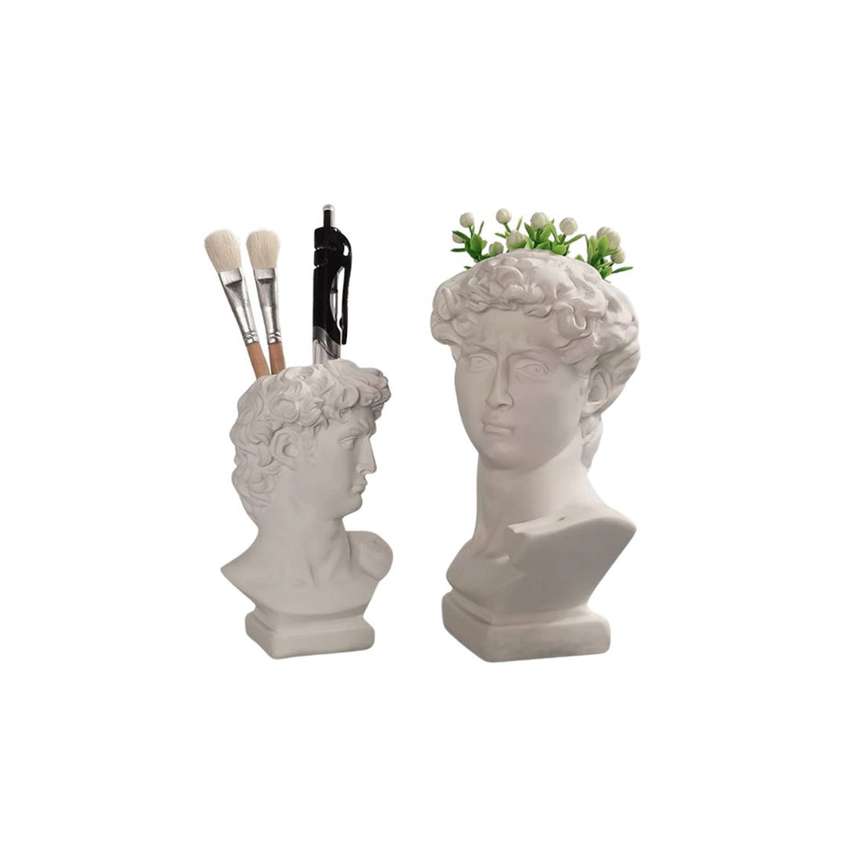 Vase Grec en Résine Blanche en Forme de Tête