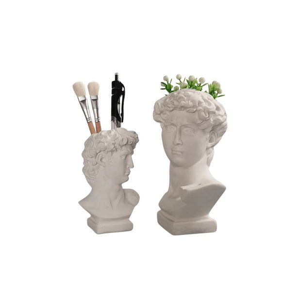 Vase Grec en Résine Blanche en Forme de Tête