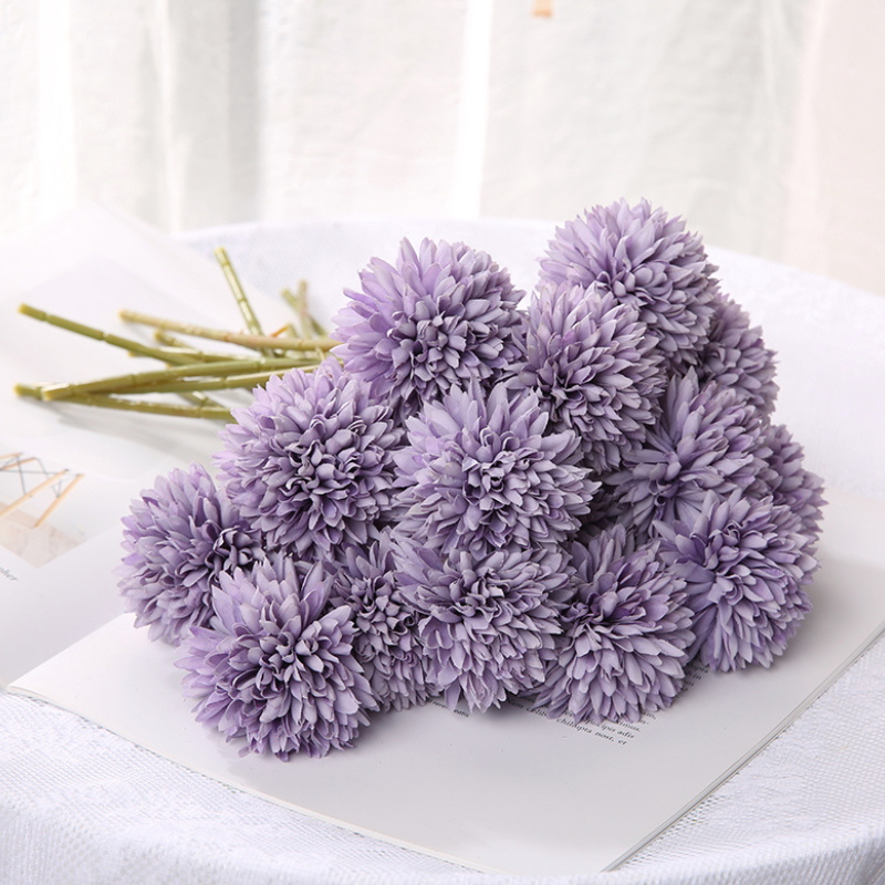 Fleur Artificielle Violet En Bouquet Avec Pompon Dense