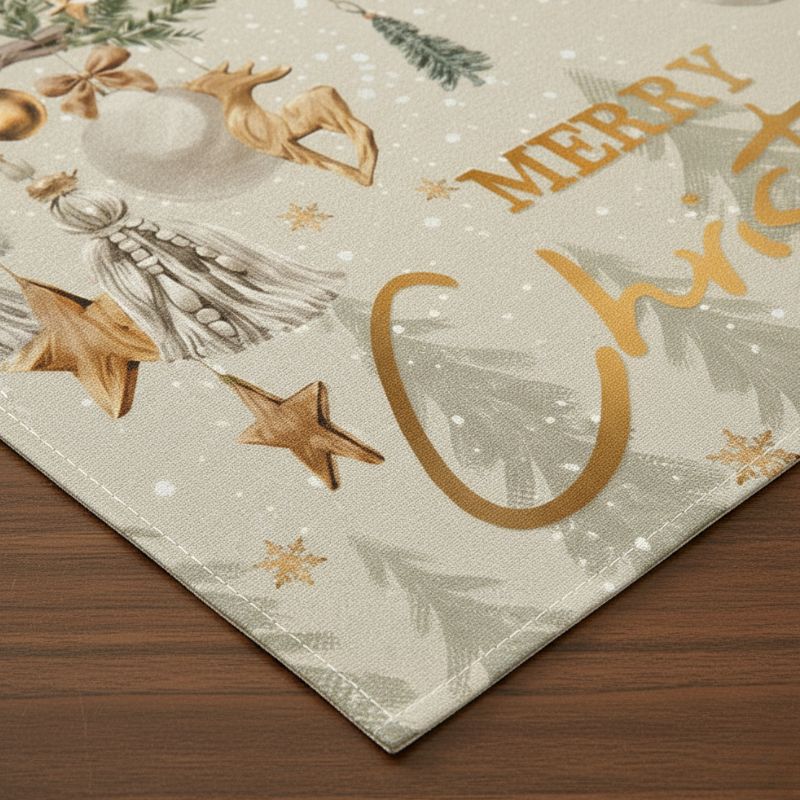 Set De Table En Lin De Noël Avec Motif Naturel Et Touches Dorées