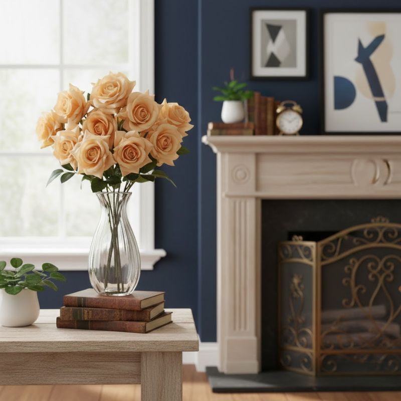Fleur Artificielle Orange En Roses Ouvertes Avec Feuillage Mat