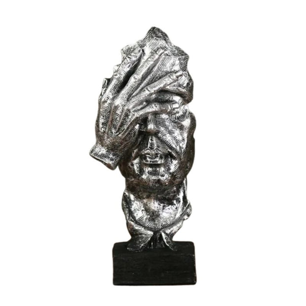 Sculpture Visage Doré Avec Main Expressive En Design Abstrait