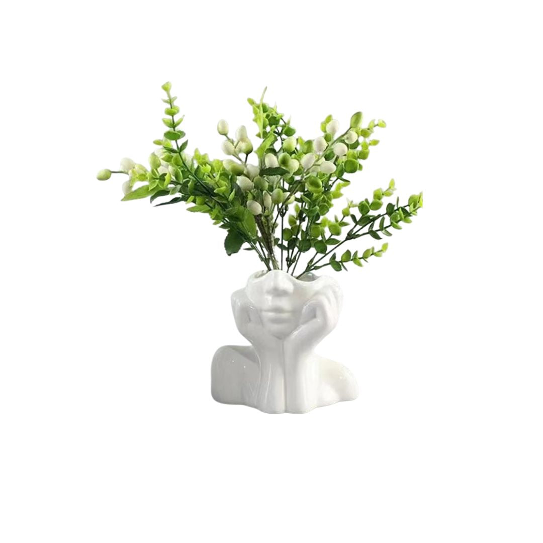 Vase Visage en Résine Blanc pour Fleurs