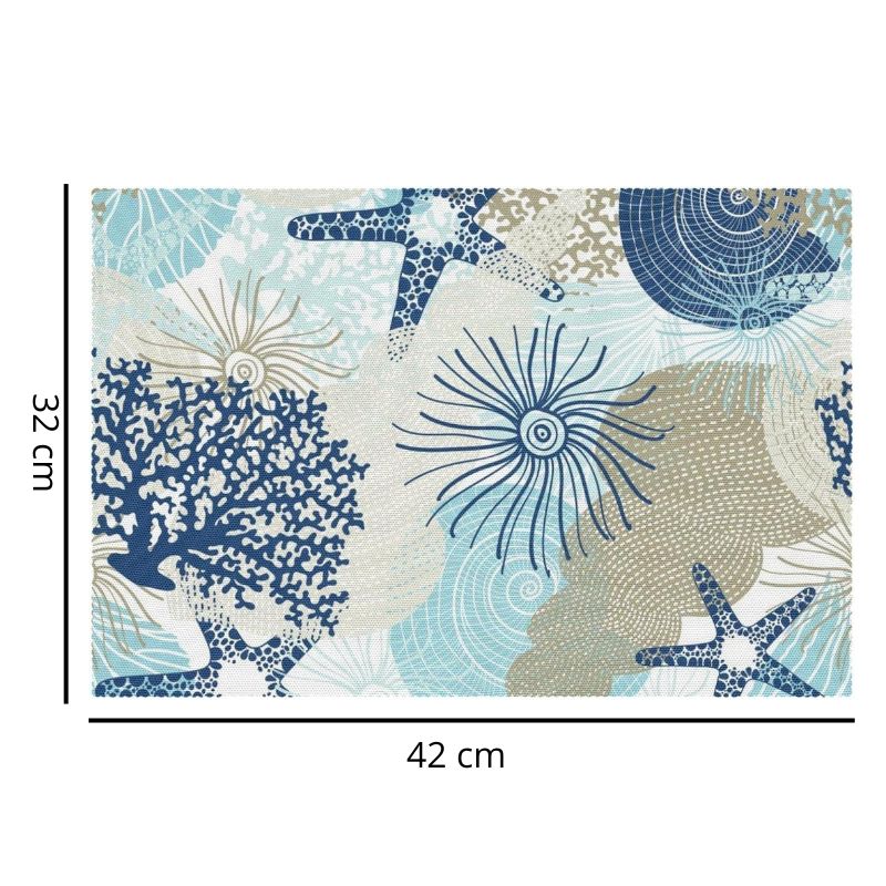 Set De Table En Lin Coraux Et Étoiles De Mer Stylisés