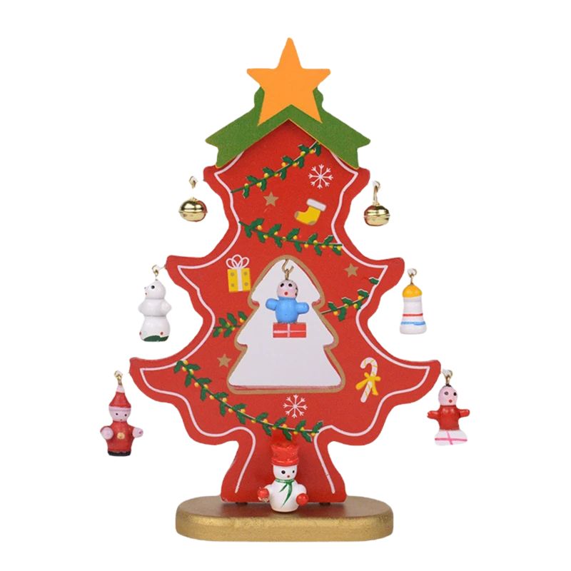 Sapin En Bois Vert Avec Étoile Et Petits Personnages De Noël