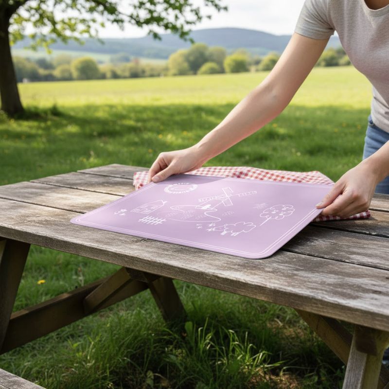 Set De Table Silicone Enfant Violet Antidérapant Et Souple