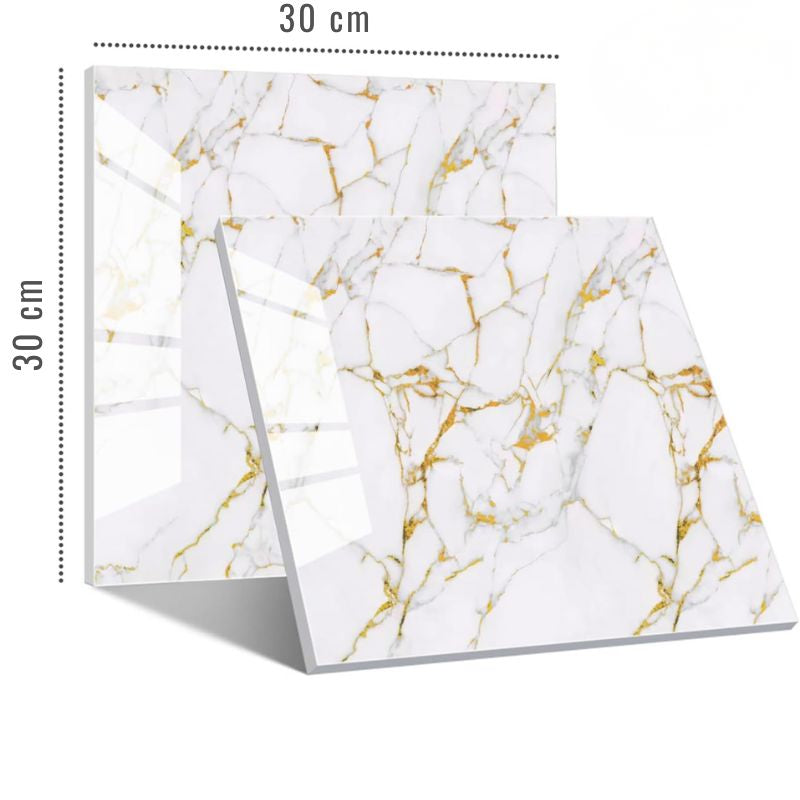 Panneau Mural PVC Avec Effet Marbre Blanc Et Veinage Doré