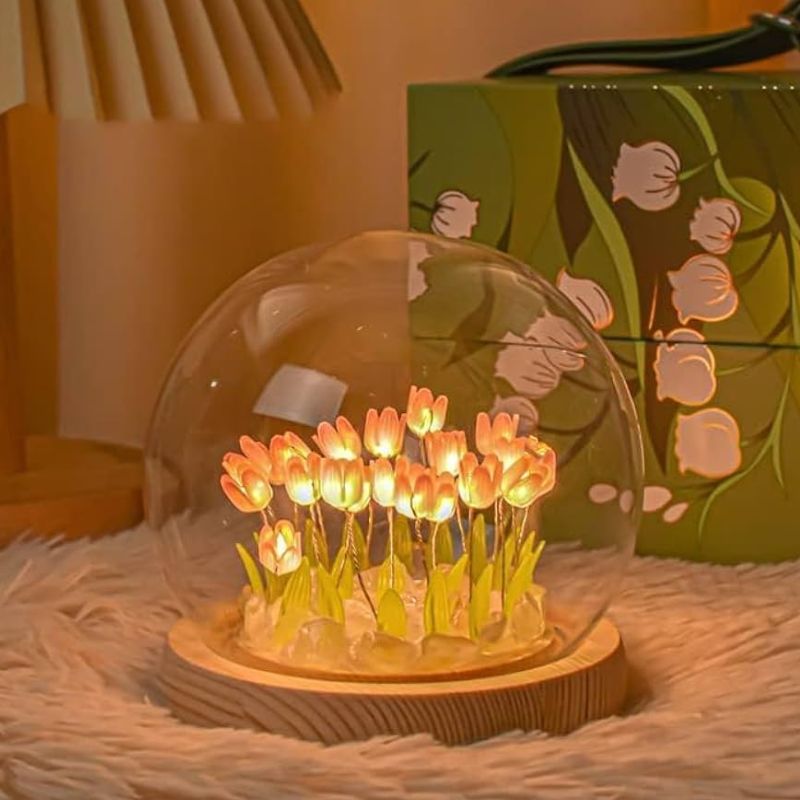 Fleurs Lumineuses LED Tulipes Sous Cloche