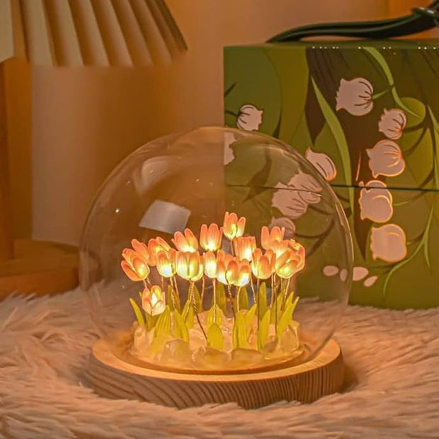 Fleurs Lumineuses LED Tulipes Sous Cloche