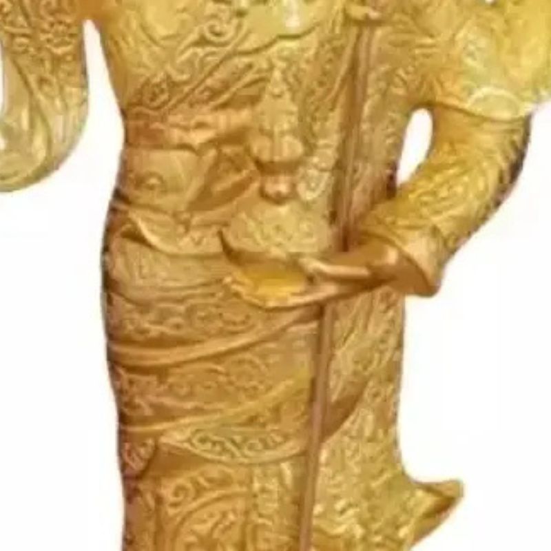 Statuette En Ivoire Divinité Protectrice Dorée Avec Sceptre Sacré