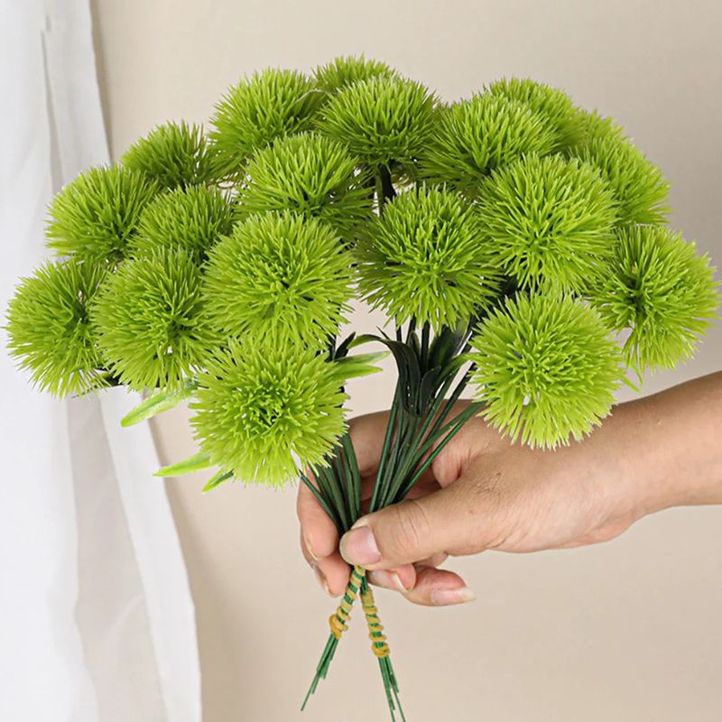 Fleur Artificielle Vert En Tiges Avec Texture Herbacée