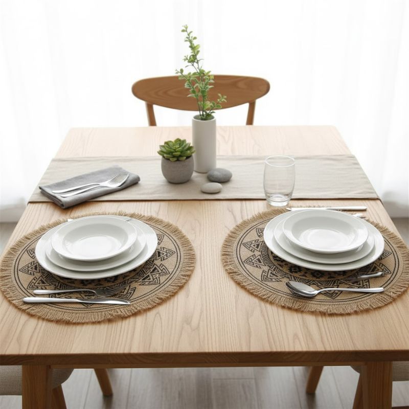 Set De Table En Lin Et Jute Tissé À La Main Pour Décoration Rustique