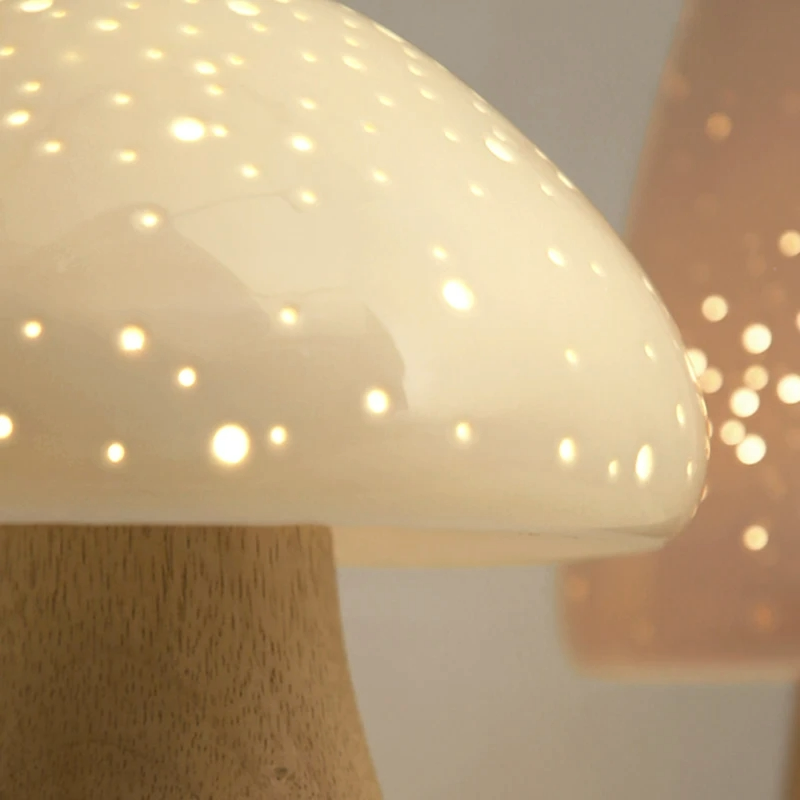Lampe Champignon Design Scandinave Avec Base En Bois Clair
