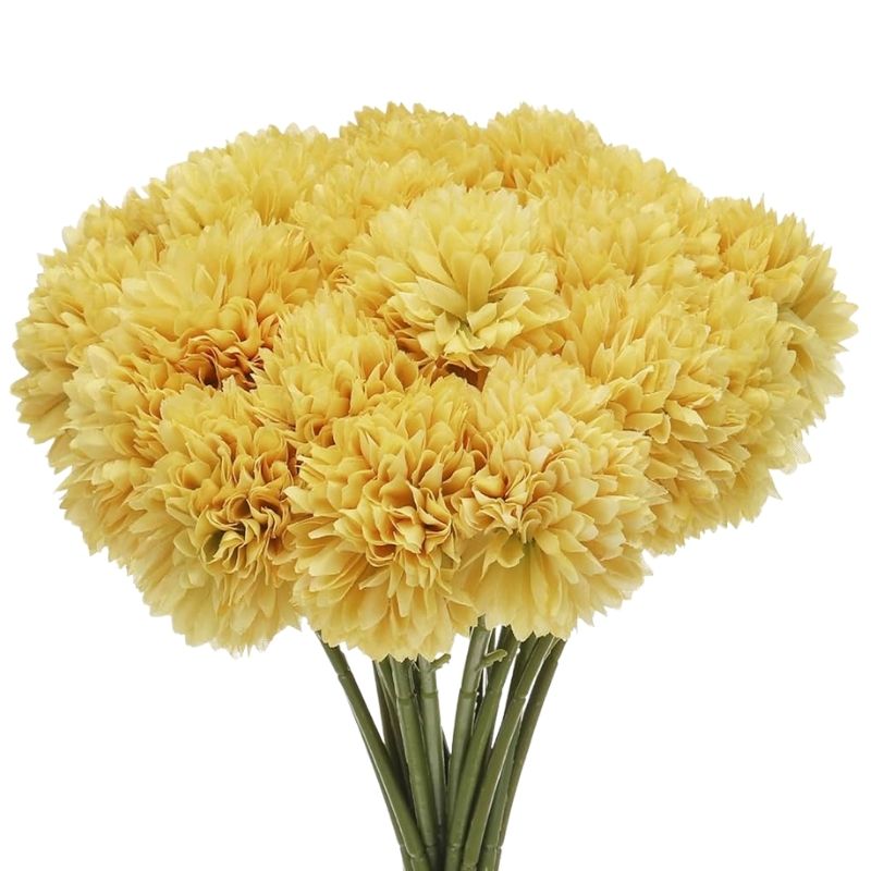 Fleur Artificielle Jaune Avec Effet Pompon Naturel