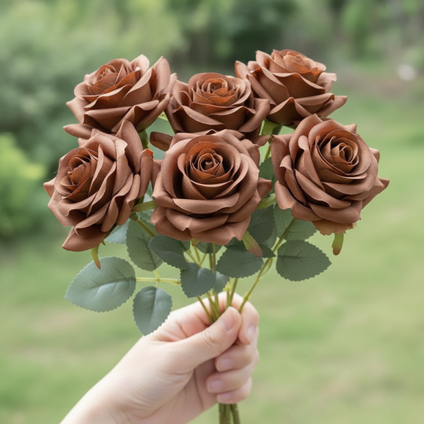 Fleur Artificielle Marron Roses Décoratives Réalistes