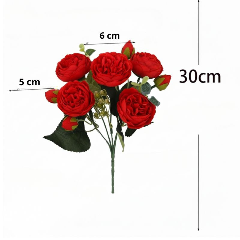 Fleur Artificielle Rouge En Bouquet Décoratif Raffiné