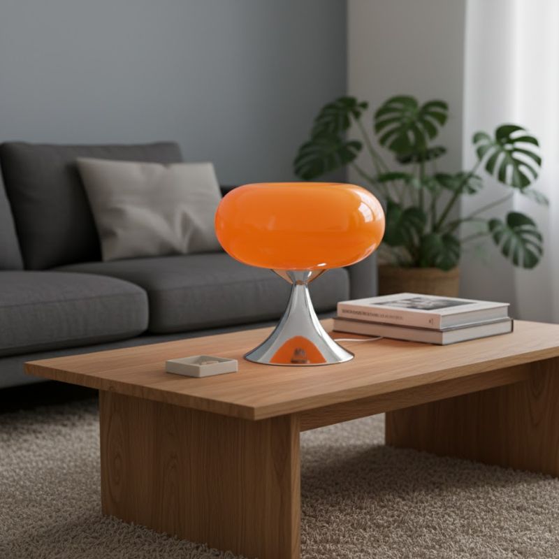 Lampe Champignon Orange En Verre Et Métal