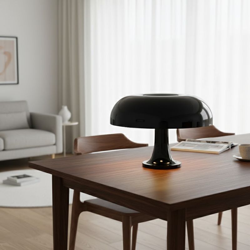 Lampe Champignon Noire En Verre Brillant Style Contemporain