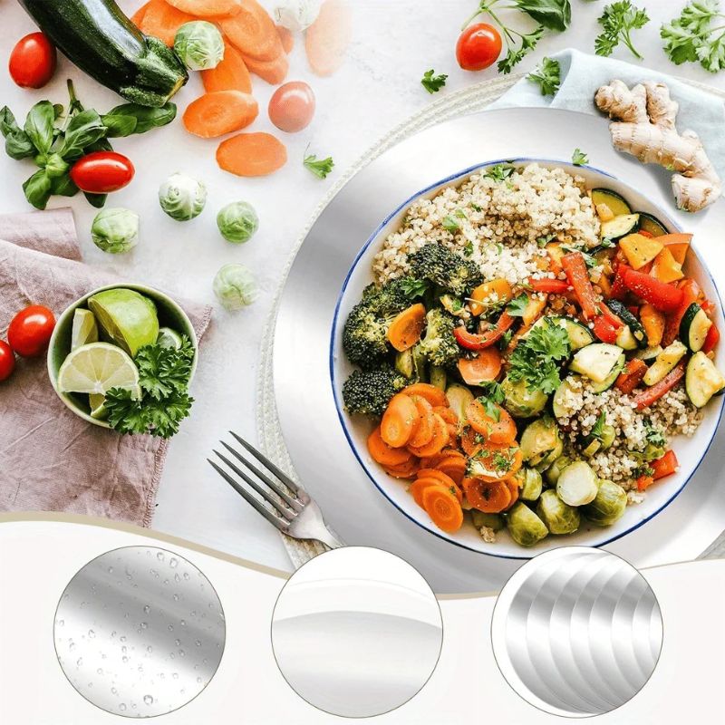 Set De Table Jetable Argenté Rond Avec Effet Miroir Élégant 50 Pièces