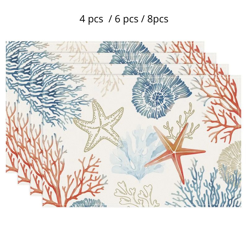 Set De Table En Lin Étoiles De Mer Et Coraux Pastels