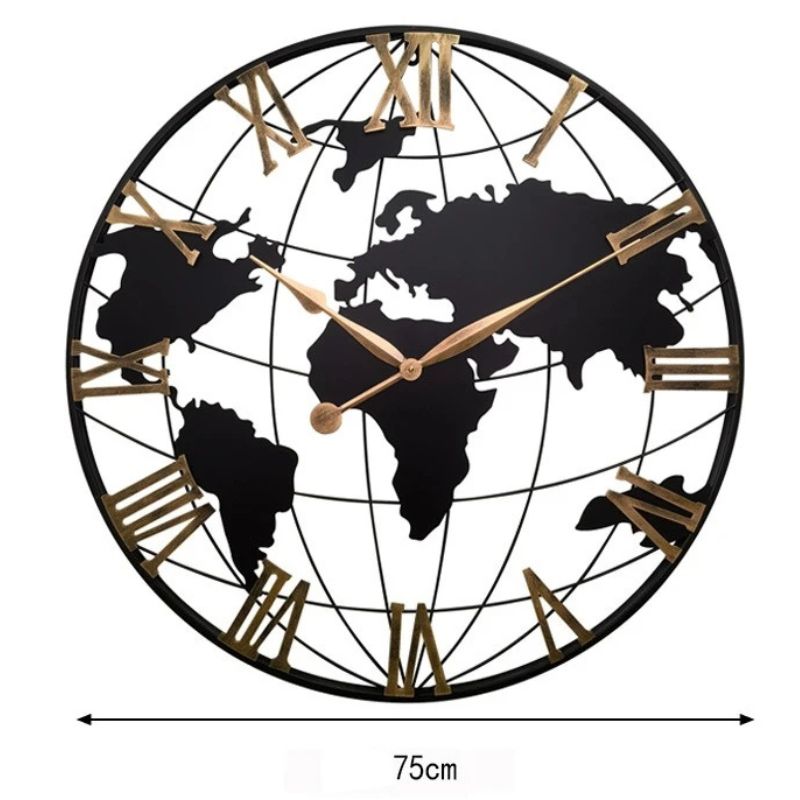 Horloge Monde Murale Design Avec Chiffres Romains Dorés